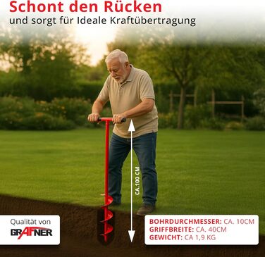Бурильний пристрій Grafner для свердління отворів до Ø 100 мм, надміцний, зі сталі, з великим шнеком, антиковзними ручками, ідеально підходить для встановлення стовпів парканів, посадки дерев, кущів та рослин, бури для землі
