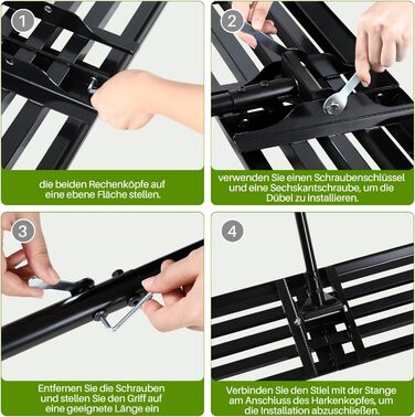 Вирівнювальний граблі Rasen Rakel з нержавіючої сталі для видалення піску та підсипки газону, 75x25 см, ручка 200 см - чорний