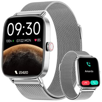 Розумний годинник для чоловіків та жінок з функцією телефону, фітнес-годинник 1,85 дюйма, понад 100 спортивних режимів, фітнес-трекер з моніторингом серцевого ритму/SpO2/сну, крокомір, водонепроникний спортивний годинник IP68 для iOS та Android, сріблясти