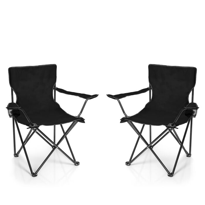Складаний стілець Кемпінговий стілець Рибальський стілець з тримачем для напоїв та сумкою для перенесення - Складаний рибальський стілець - Складаний стілець Садовий стілець Складаний стілець Крісло для відпочинку Рибальський стілець Складаний Чорний, 2 ш