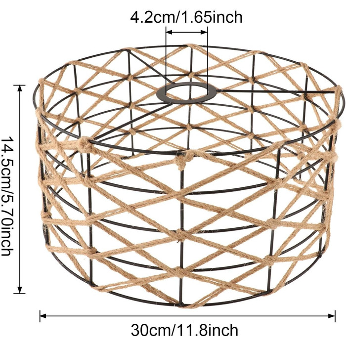 Мотузковий тканий абажур, підвісний абажур, заміна сільського пилонепроникного, чохол для декоративних ліхтарів Bohemian світлого відтінку Залізна мотузка, плетена-30 см x 15 см