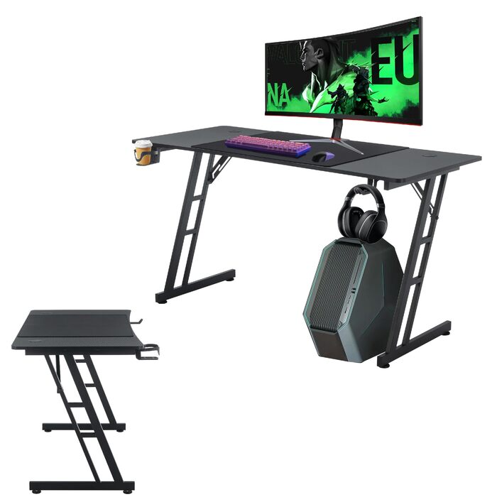 Ігровий стіл UISEBRT, Ігровий комп&39ютерний стіл з вуглецевим волокном - Ергономічний ігровий стіл до 150 кг для спальні та офісу - 140x60x74 см 140x60x74 см без світлодіодного підсвічування