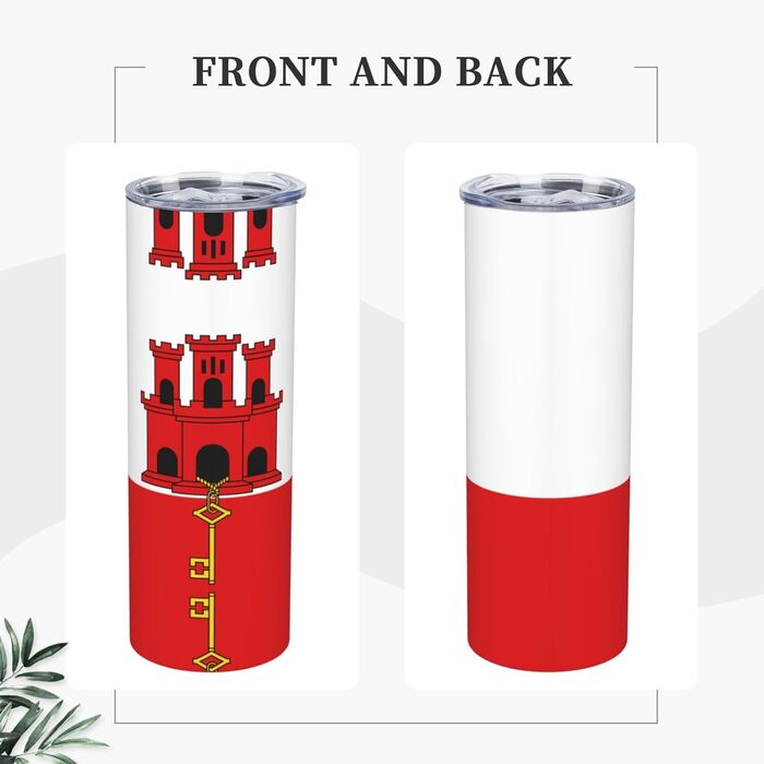 Кухоль з прямою трубочкою, дизайн Прапор Гібралтару, дорожній кухоль з принтом, підходить для кемпінгу, офісу та дому, 590 мл