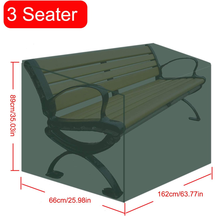 Чохол для садової лавки JIESD-Z, тканина Оксфорд 210D, водонепроникний чохол для патіо, 3-місний диван, пилозахищений чохол зі шнурком (162 x 66 x 89 см)