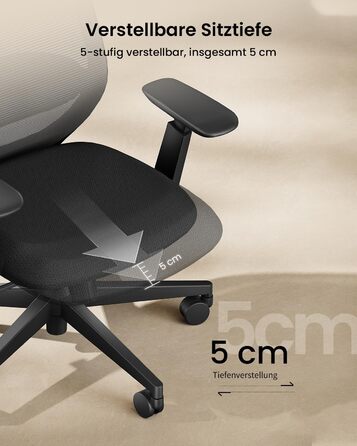 Ергономічне офісне крісло ProtoArc EC200, робоче крісло з регульованою поперековою опорою по висоті та глибині, глибина сидіння, регулювання висоти, 3D-підголівник, комп&39ютерне крісло для домашнього офісу, чорне