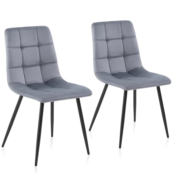 Обідній стілець Sweetcrispy, кухонний стілець з металевими ніжками - оксамитовий обідній стілець без підлокітників, сучасні стільці для їдальні, 2 шт., сірий, 45Ш * 55Г * 85В см