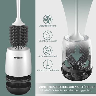 Щітка для туалету Braoses з тримачем набір силіконових щіток для туалету з довгою ручкою та швидковисихаючим тримачем для ванної к