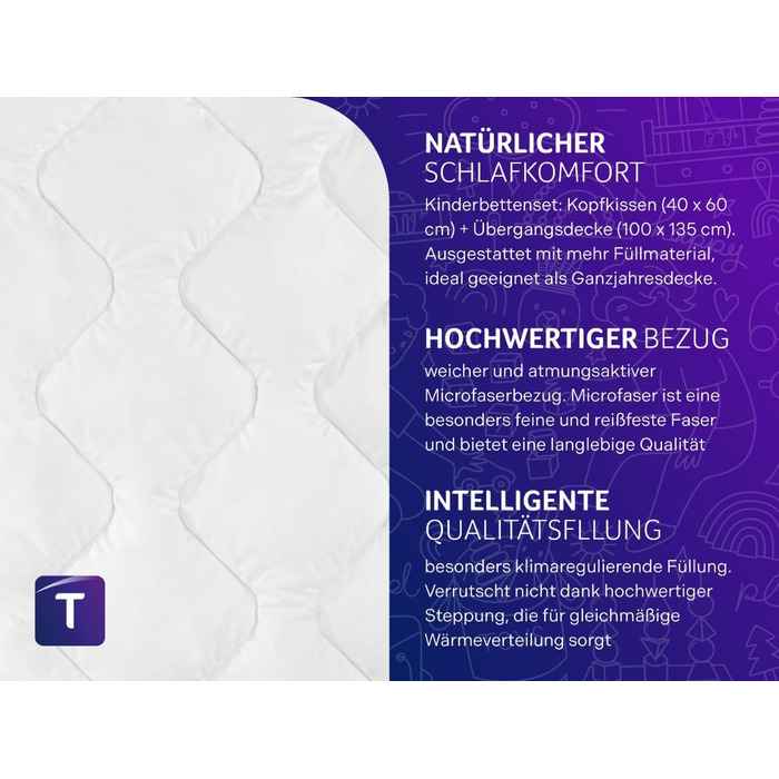 Дитячий комплект постільної білизни Traumnacht, перехідна ковдра, 100 x 135 см та 1 подушка 40 x 60 см, виготовлений з м&39якої мікрофібри, сертифікований Oeko-Tex, виготовлений за німецькими стандартами якості, всесезонна ковдра подушка з клімат-волокна