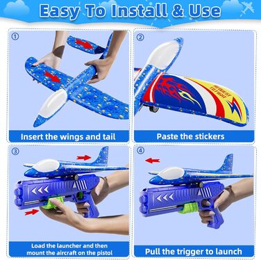 Іграшка-літак Doloowee, 3 пінопластові літаки з катапультою, іграшкова іграшка для дітей віком від 4 років, подарунок для хлопчиків та дівчаток 4, 5, 6, 7, 8, 9, 10 років, світло-блакитний