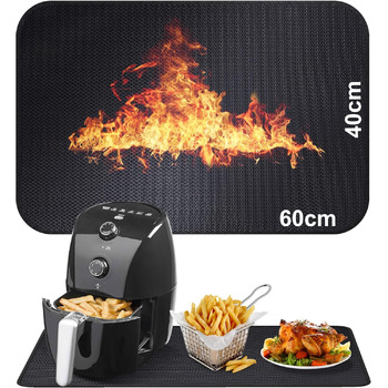 Вогнетривка підкладка Силіконовий вогнезахисний килимок зі скловолокна для стільниці Термостійкий килимок для фритюрниці Вогнетривка кавоварка Протиковзкий водонепроникний (40 x 60 см) Чорний 4060см