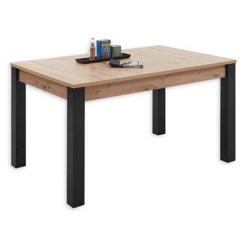 Розкладний обідній стіл Lucas з дубовим покриттям Artisan, чорний - Розкладний кухонний стіл для вашої вітальні та їдальні - 140-210 x 76 x 90 см (Ш/В/Г)