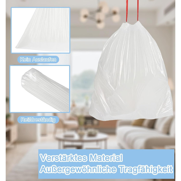 Білі сміттєві пакети об&39ємом 35 л зі шнурком, стійкі до розриву сміттєві пакети для кухні, 50 шт. сміттєвих пакетів з ручкою для перенесення