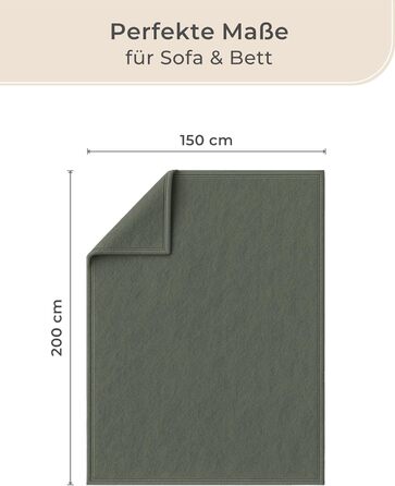 Преміум бавовняна ковдра 150x200 см - Oeko-TEX 100 - М&39яка ковдра з бавовняної суміші - Ковдра як плед, ковдра на диван та ковдра на дивані - Затишна та тепла бавовняна ковдра (темно-зелена) 150x200 см темно-зелена