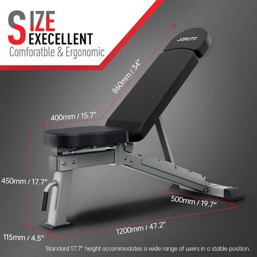 Силова лава преміум-класу JOROTO Практична фітнес-лава, підходить як похила та горизонтальна лава, лава для жиму лежачи для тренування всього тіла MD80, складна плоска регульована лава для живота