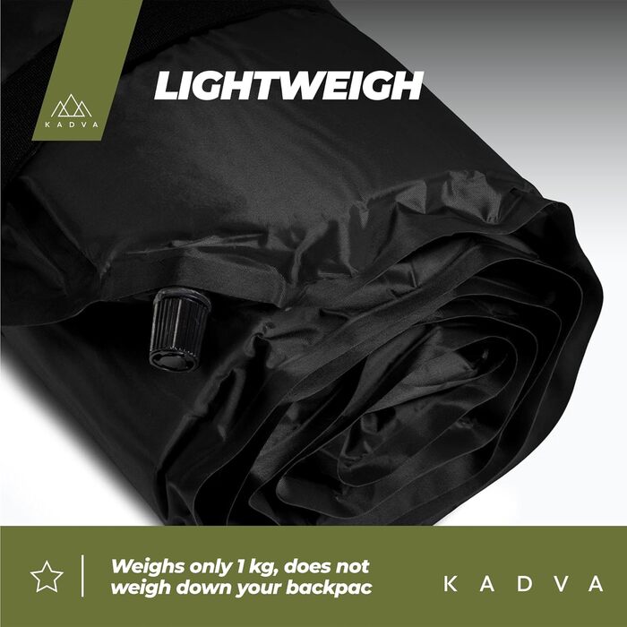 Самонадувний килимок Aero зручний, легкий та міцний килимок для сну. Ідеально підходить для кемпінгу та походів. Зовнішній шар 100 поліестер. Внутрішній шар 100 поліуретан. 182 x 52 см. Чорний.