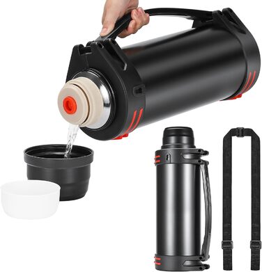 Термос колба термос колба 6.0 л, вакуумна пляшка з нержавіючої сталі, вакуумна колба з 2 чашками для пиття, двостінна ізоляційна п