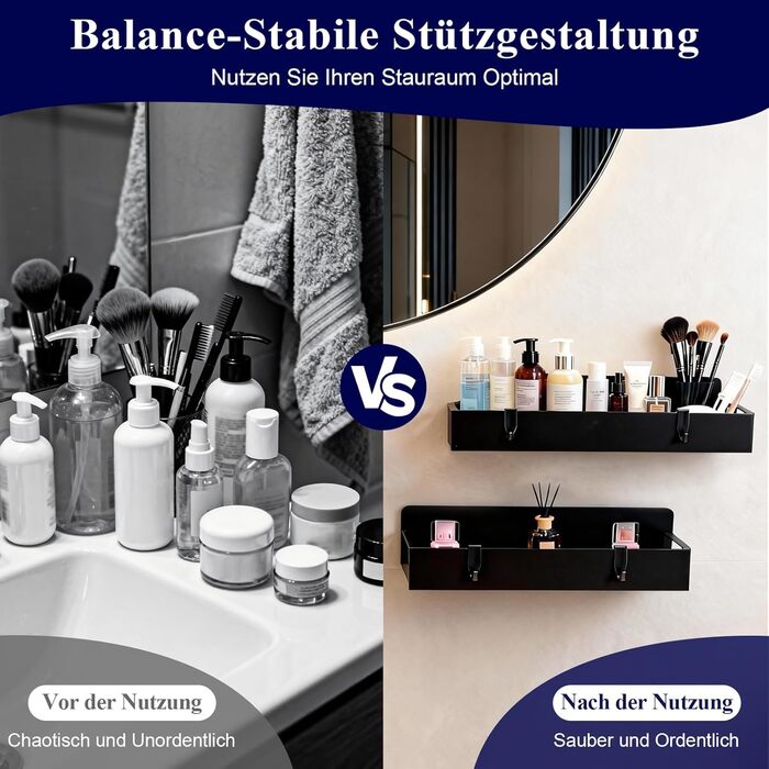 Полиці для душу без свердління, чорні, водостійкий органайзер для ванної кімнати, полиця для шампуню та гелю для душу, кошик для душу з матового чорного металу з тримачем та 4 гачками, 2