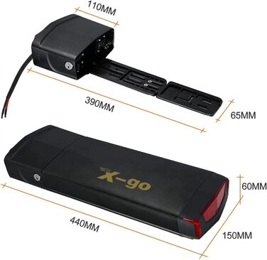 Акумулятор для електровелосипеда X-go з багажником, акумулятор для електровелосипеда 36V 13AH для велосипедного двигуна потужністю 250W 350W 500W, комплект літій-іонного велосипедного двигуна із зарядним пристроєм та безпечним замком