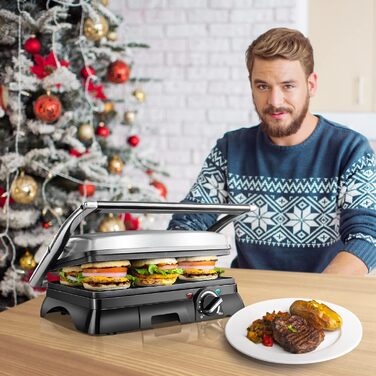 Контактний гриль Panini Grill, Бутербродниця, 2000 Вт, нержавіюча сталь з антипригарним покриттям, 180 градусів відкидний, контроль температури, ОДНОРАЗОВА УПАКОВКА., 30KLU- XXL