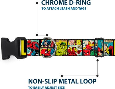 Нашийник для собак, пластиковий, з застібкою, Marvel Comics, 22.9-38.1 см, ширина 1.3 см, багатокольоровий. Розмір L (для обхвату шиї 35-43 см)