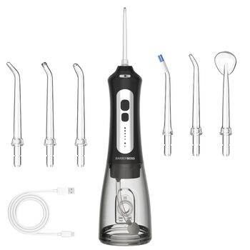 Портативний іригатор для ротової порожнини, USB-перезаряджуваний, з 5 рівнями тиску, 6 насадками, резервуаром на 300 мл, водонепроникний та бездротовий, для домашнього використання та подорожей