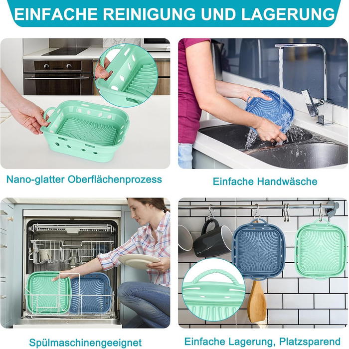 Силіконова форма Аерофритюрниця Квадратна силіконова фритюрниця Аксесуари 22 см Складна аерофритюрниця Форма для випічки Дизайн циркуляції повітря, Харчовий клас, Легкий догляд (Набір 1, СинійЗелений) Квадрат 22 см СинійЗелений