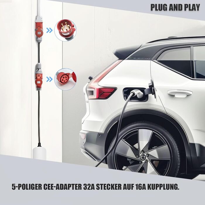 Перехідник CEE з вилки 32A на розетку 16A із захисною кришкою, 3-фазний 5-контактний роз&39єм CEE для зарядного пристрою електромобілів, промисловий P34542