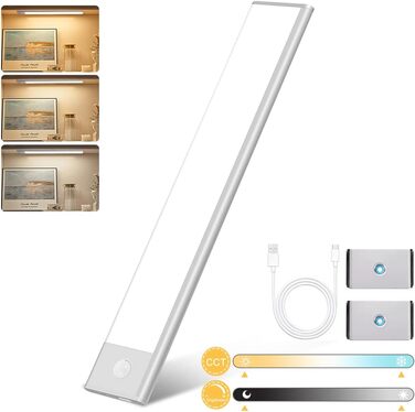 Освітлення під шафою Кухня Led Dimmable 126 світлодіодів, освітлення шафи Нічник з датчиком руху Ультратонкі світильники для шафи акумуляторні 3000-6500K 3 колірна температура Світлодіодна стрічка для сходів кухонної шафи 40 см