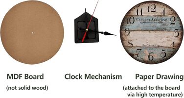 Дерев'яний настінний годинник LOHAS Home 12 дюймів/30 см / кухонний годинник в стилі кантрі Безшумне не цокання для кухні, домашнь