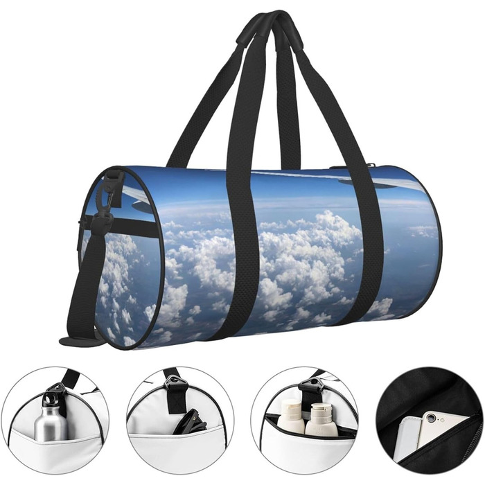 Спортивна сумка, дорожня сумка, принт Авіалайнер, сумка на нічліг, чорна, універсальний розмір, сумка для подорожей