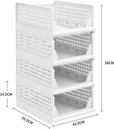 Органайзер для шафи-купе, штабелювана коробка для зберігання одягу, ковдр та іграшок, 33,5 x 43 x 56 см, 4 (2 шт.) - Білий 33,5 x 43 x 56 см, 4 шт. (2 шт.) Білий