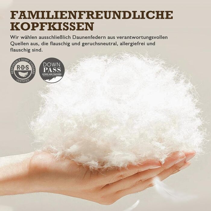 Пухова подушка BPC Down Pillow 40x80, 2 шт., розкішна серцевина з пера та пуху, оточена поліестером та 100 органічною бавовняною тканиною, м&39яка подушка для сну середнього розміру, подушка 40x80 см (2 шт.), біла
