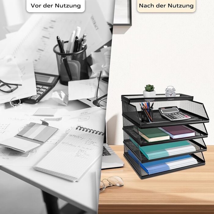 Штабелювані лотки для документів 5-ярусний лоток для листів великої місткості (32 x 25 x 30 см), підходить для зберігання офісного приладдя та документів (чорний колір)