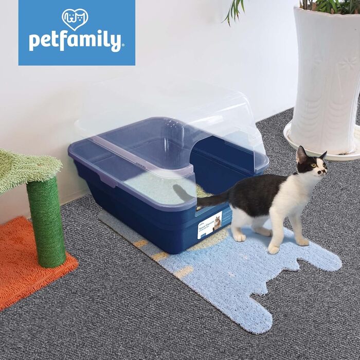 Котячий туалет Petfamily 3-в-1 з кришкою, великий, темно-синій, 55x45x44 см