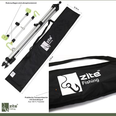 Тримач для вудок для серфкастингу Zite Fishing - Алюмінієвий штатив для 2 вудок для серфкастингу - Тримач для вудок для серфкастингу на штатив - Телескопічна підставка для вудок з сумкою, Тримач для вудок-штатив, Тримач для вудок для серфкастингу