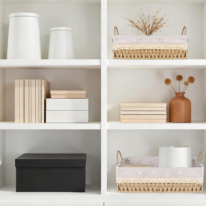 Плетений кошик для зберігання в стилі бохо - подарунковий кошик з 2 предметів у техніці макраме, порожній, кошик для зберігання туалетного паперу, кошики для ванної кімнати з подвійними ручками, кошик для зберігання у ванній кімнаті, вітальні, кухні, дитя