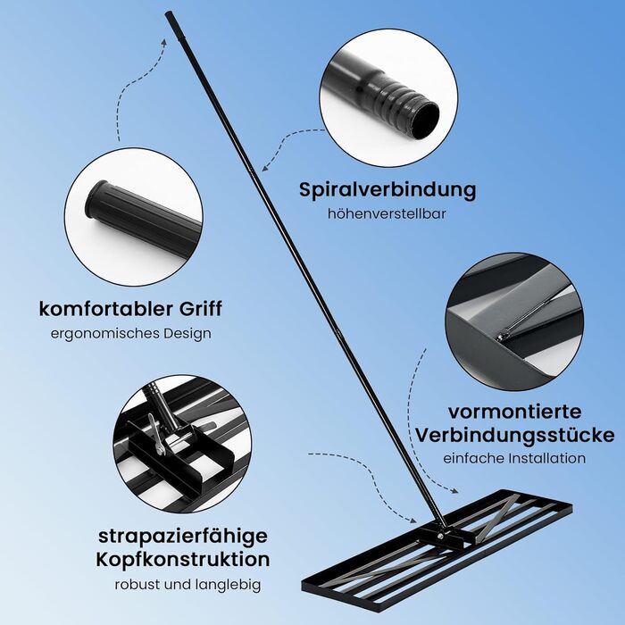 Гребінь для вирівнювання газону Rasenrechen, 75 x 25 см, з подовженою ручкою 193 см інструмент для легкого вирівнювання газонів, гольф-полів та сільськогосподарських угідь (75 см)