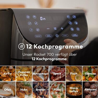 Аерофритюрниця Ємність 7 л і потужність 1700 Вт Світлодіодний сенсорний екран і кошик з антипригарним покриттям Фритюрниця Регульована температура 80-200C, 700