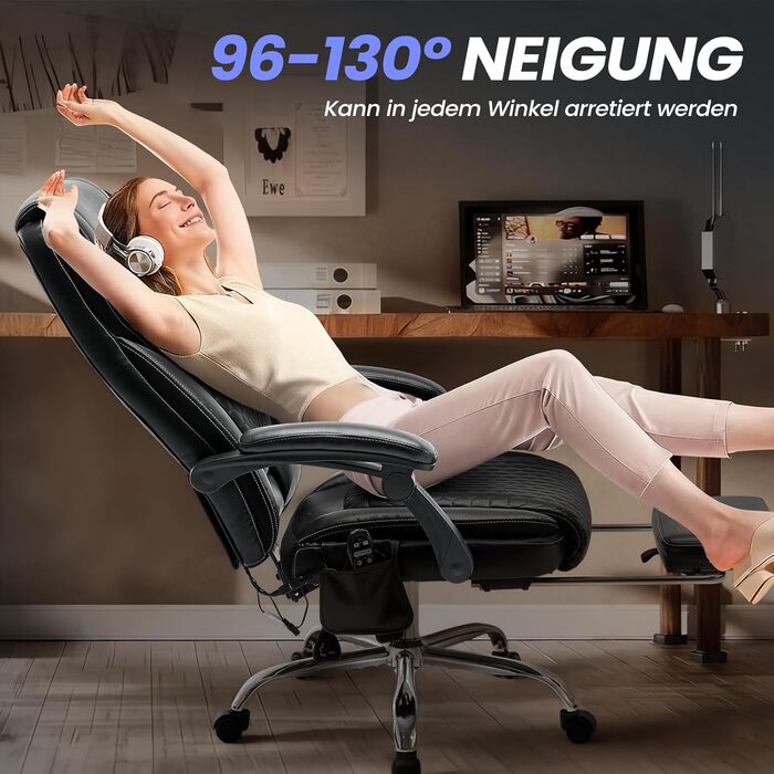 Ергономічне шкіряне крісло керівника COLAMY, один розмір, штучна шкіра, чорне