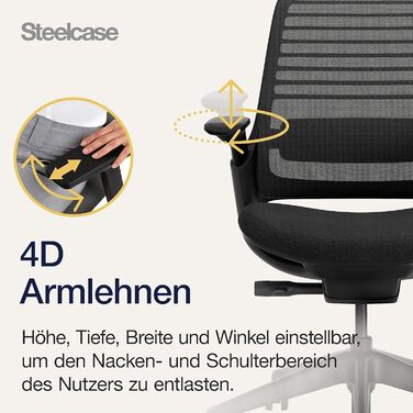 Ергономічне офісне крісло Steelcase серії 1 з поперековою опорою LiveBack, підлокітниками 4D, регульованим підголівником, кольору чорний онікс, 66 x 64 x 112, колір чорний онікс з підголівником