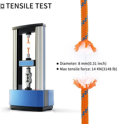 Статична мотузка для скелелазіння NewDoar 18KN 10 мм (3/8 дюйма) Мотузка з подвійним плетінням для мотузки для прусика, виживання на відкритому повітрі, піших прогулянок, альпінізму, перетягування (20 футів) (помаранчевий 8 мм, 50 футів (15 м))