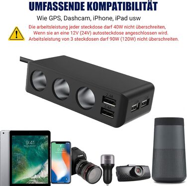 В 1) Розподільник прикурювача автомобільний адаптер 12В 120 Вт автомобільний зарядний пристрій 3 розетки 24В з декількома розгалуж