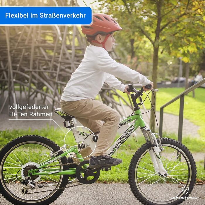 Дитячий велосипед 24 дюйми, підходить для віку 6, 7, 8, 9, 10, 11, 12, 13 років, 18 швидкостей, повнопідвісний гірський велосипед, велосипед для хлопчиків, велосипед для дівчаток, 20 дюймів, чорний/зелений, 20