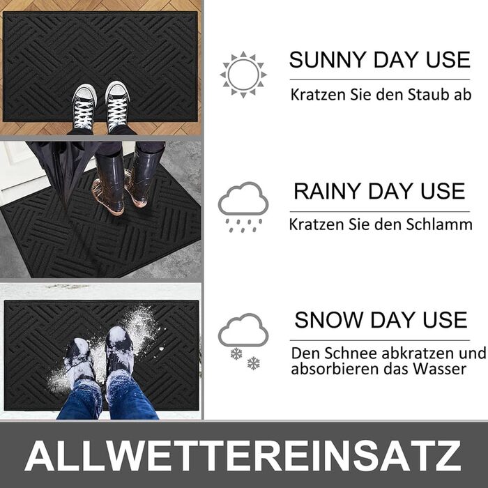 Килимок для вулиці 60x90 см, м&39який, поглинаючий та брудовідштовхувальний, нековзний, килимок для підлоги, який можна прати в пральній машині, для передніх та задніх дверей, для брудного взуття та лап (Чорний 4) Чорний 4 60 x 90 см (Прямокутний)