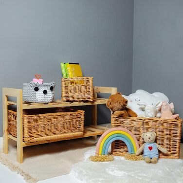 Великий плетений кошик для зберігання Creative Home 40 x 30 x 24 см (/- 2 см) Ручне плетення, міцний Плетений кошик з натуральних матеріалів з ручками Для полиць, іграшок, інструментів, ванної кімнати 40 x 30 x 24 см Коричневий 1