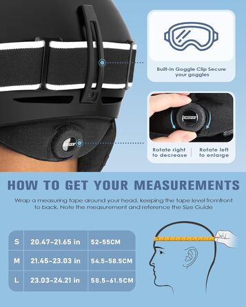 Лижний шолом Findway для чоловіків та жінок, унісекс шолом для зимових видів спорту для катання на лижах/сноуборді з системою вентиляції, шолом для сноуборду для дорослих та дітей M (54,5-58,5 см) A1-чорний