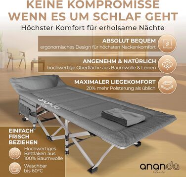 Розкладне похідне ліжко з матрацом розкладне туристичне ліжко та гостьове ліжко, дорожнє ліжко для дорослих, розкладне ліжко/кемпінговий шезлонг 190x70 см до 200 кг, зі зручним матрацом та простирадлом