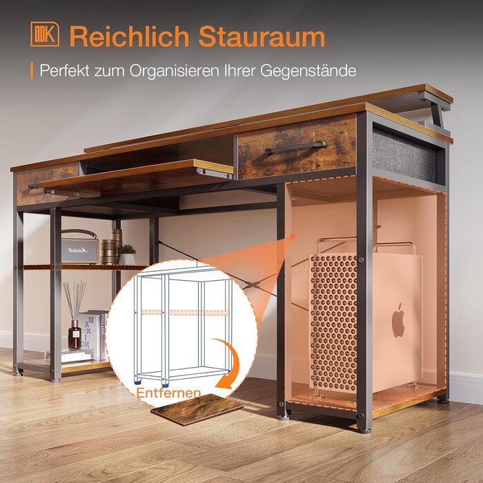 Стіл ODK, комп'ютерний стіл з висувними ящиками, 120x48x90см, дерев'яний стіл зі знімною полицею, офісний стіл з лотком для клавіа