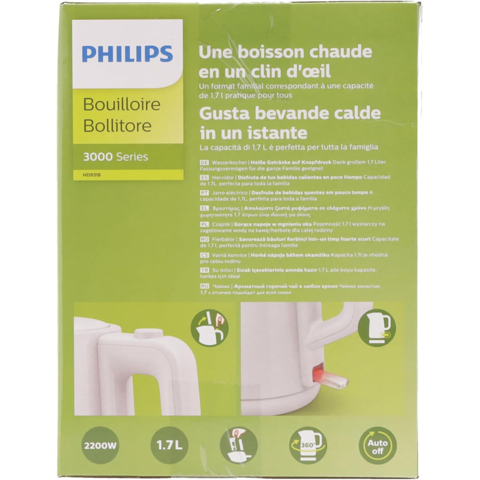 Чайник Philips, об'єм 1,7 л, зі світловим індикатором, на підставці Пірует, білий (HD9318/00) Білий
