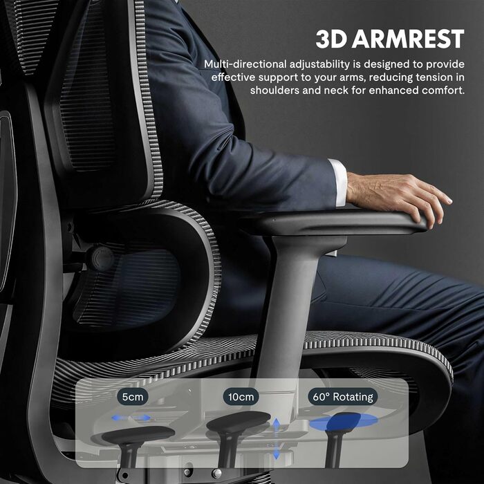 Ергономічне офісне крісло FLEXISPOT, стілець для роботи з підставкою для ніг, 3D підлокітники, 3D підголівник, 5D спинка, дихаюче сидіння, вантажопідйомність до 136 кг, ErgoX, чорний (з підставкою для ніг) Lite